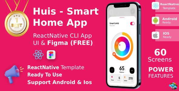 Smart Home App | UI Kit | React Native CLI | Figma FREE | HUIS image
