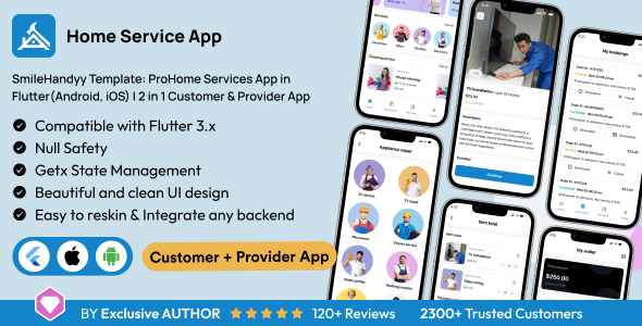 SmileHandyy Template: ProHome Services App in Flutter(Android, iOS) | 2 in 1 Customer & Provider App