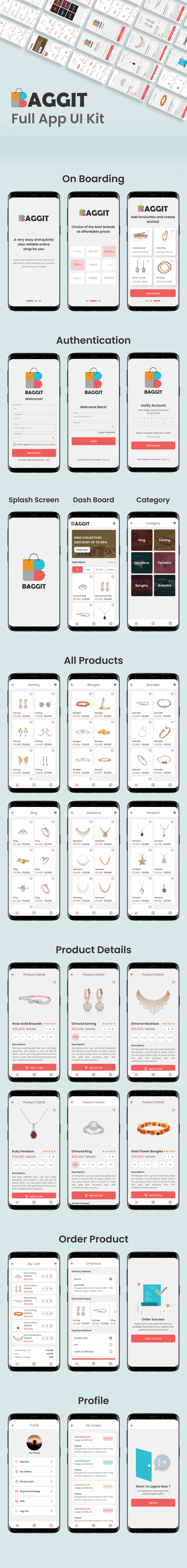 Baggit Flutter: All-in-One Jewelry App UI Kit - 1