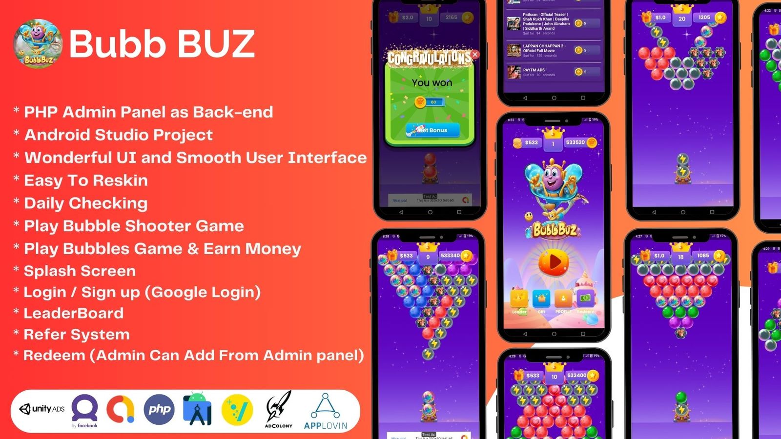 Bubb Buz Bubble Shooter Game - Android Studio Project - 5