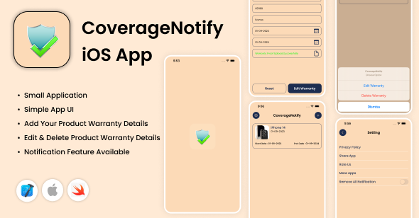 CoverageNotify - iOS App - Warranty Expire Reminder - Warranty Notification - Coverage Reminder