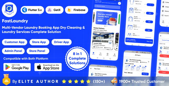 FastLaundry: Multi-Vendor Laundry Booking App - Dry Cleaning & Laundry Services Complete Solution