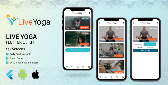 Live Yoga: UI Kit for Yoga Classes and Therapy Flutter Template