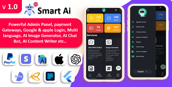 Smart AI app | ChatGPT AI | AI Android + iOS + Web with Admin Panel | Payment Gateways | Multi Login
