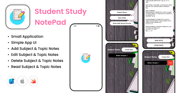 Student Study Notepad - iOS App - Subject Notes - Topic Notes - Digital Study Notepad