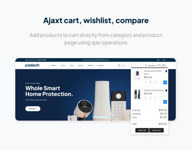 Ajaxt Cart, Wishlist, Compare functions