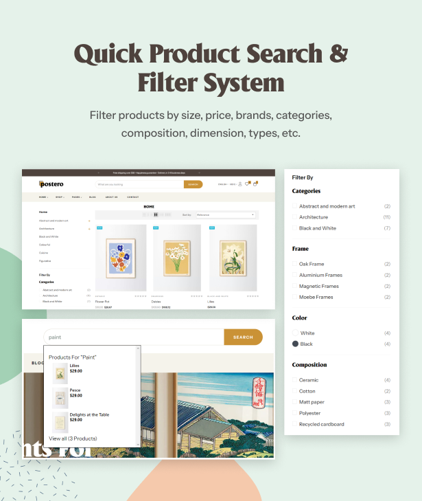 Quick product search & filter system