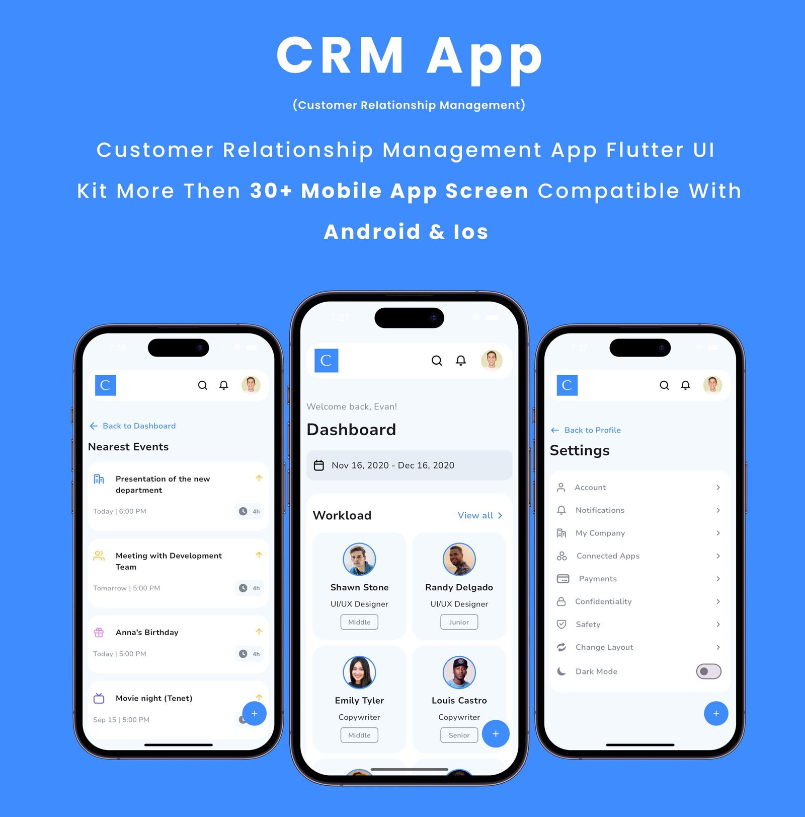 CRM App - Online Customer Relationship Management Flutter App | Android | iOS Mobile App Template