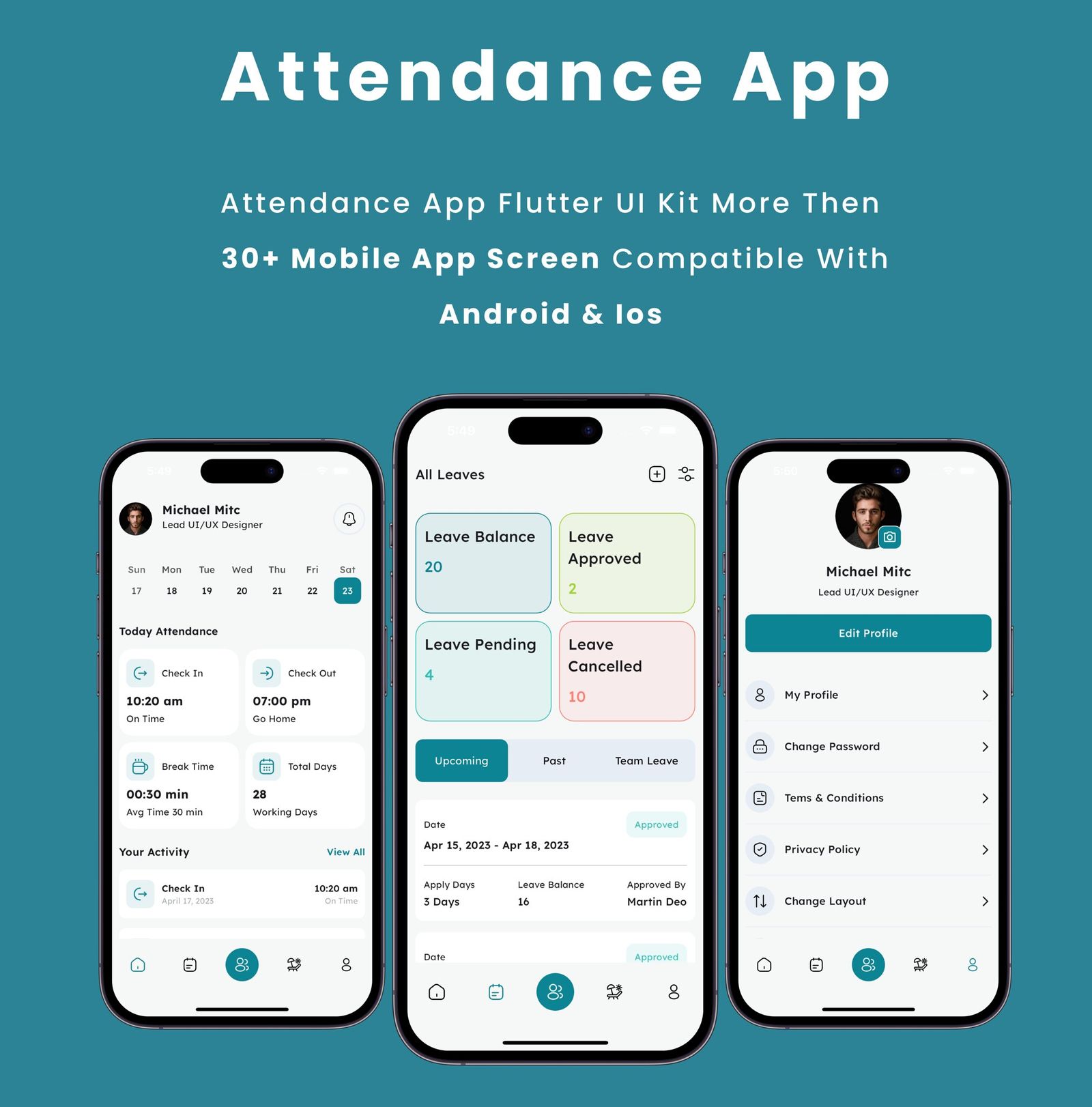 Attendance App - Online Attendance Management Flutter App | Android | iOS Mobile App Template