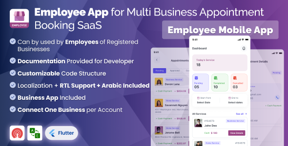 Employee App Worker App (Flutter) for Multi Business Appointment Booking SaaS Marketplace System
