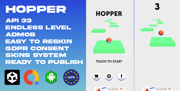 Hopper - Unity Endless Game Template (Admob Ads + GDPR Consent)