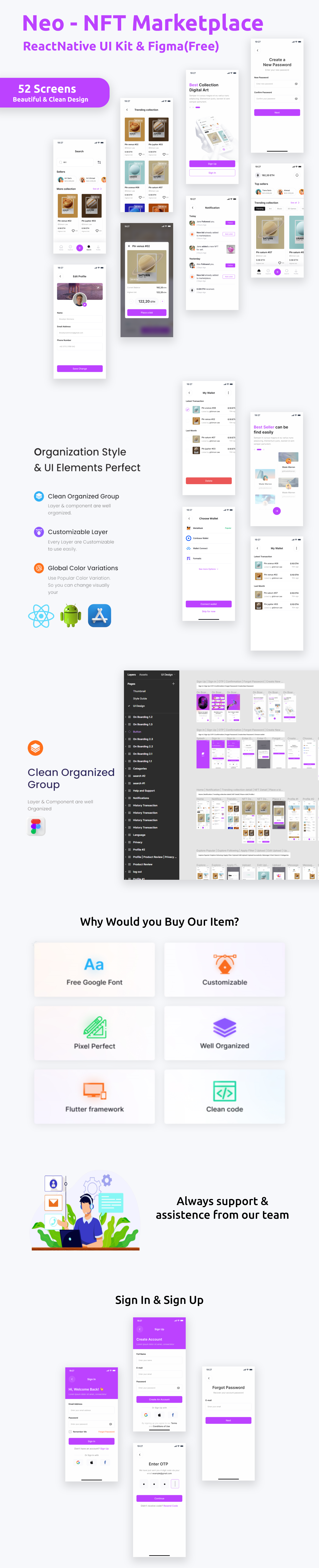 NFT MarketPlace App ANDROID + IOS + FIGMA | UI Kit | Reactnative | NeoFT - 1