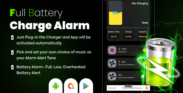 Full Battery Charge Alarm - Smart Battery Alert - Full Charge Alarm - Battery Life Saver