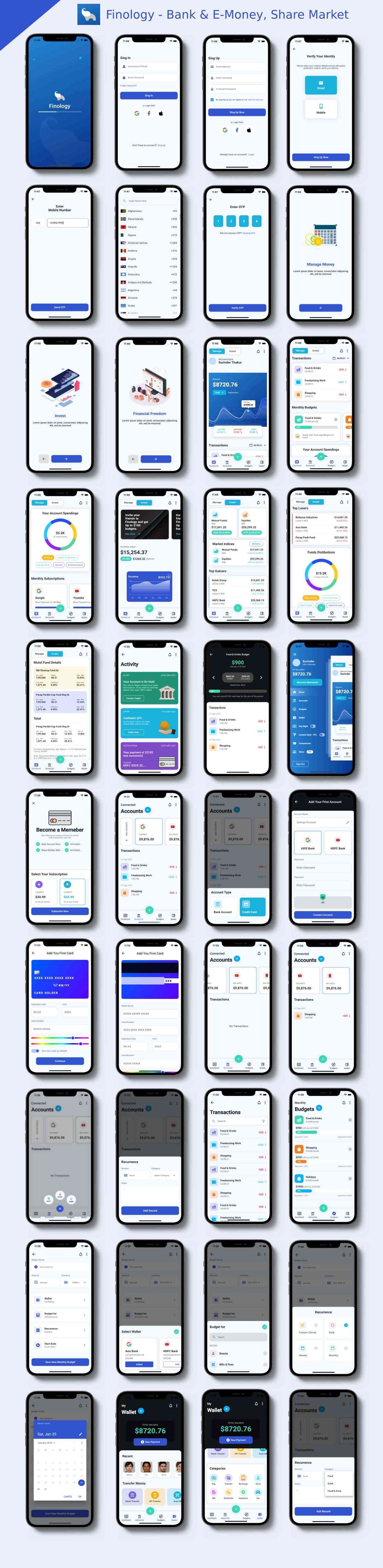 Online Banking Digital Wallet & Stock Market ANDROID + IOS + Figma + XD + Sketch | Ionic | Finology - 1