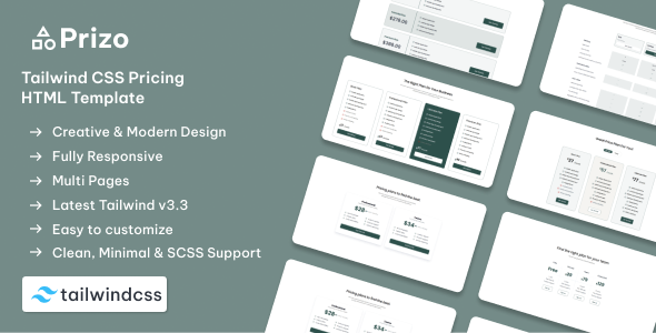 Prizo - Tailwind Pricing Table HTML Website Template - code.market