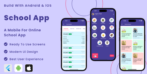 Schoolexpress App - Online School Management Flutter App | Android | iOS Mobile App Template