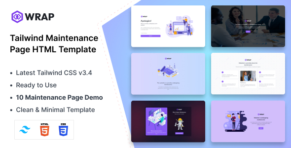 Wrap – Tailwind CSS Maintenance Page HTML Template - code.market