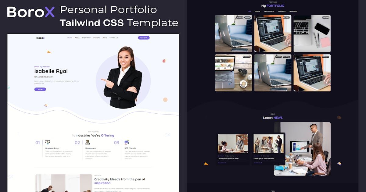 Personal Portfolio Tailwind CSS Template - Borox - code.market image.