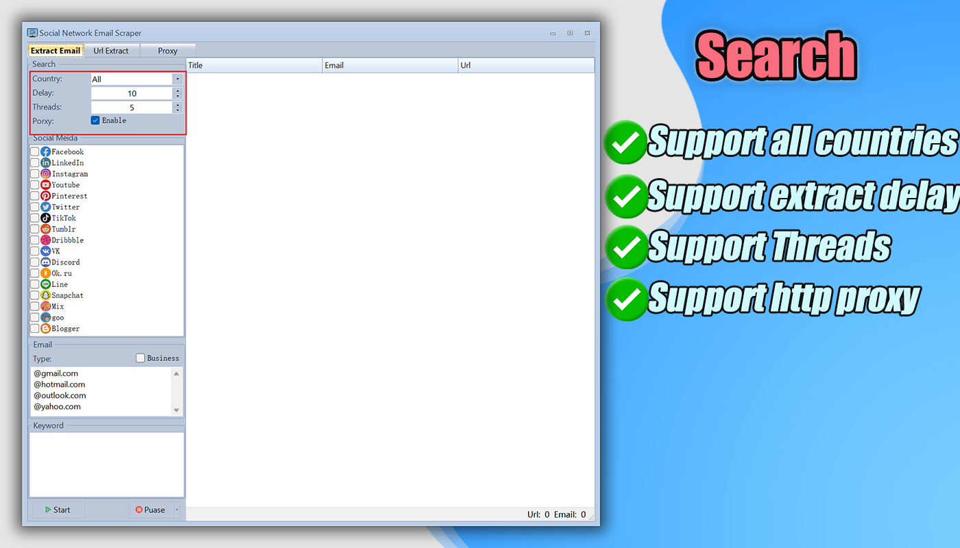 Email search engine,Email scraping tools,Email list generator,Extract emails from website,Email spider