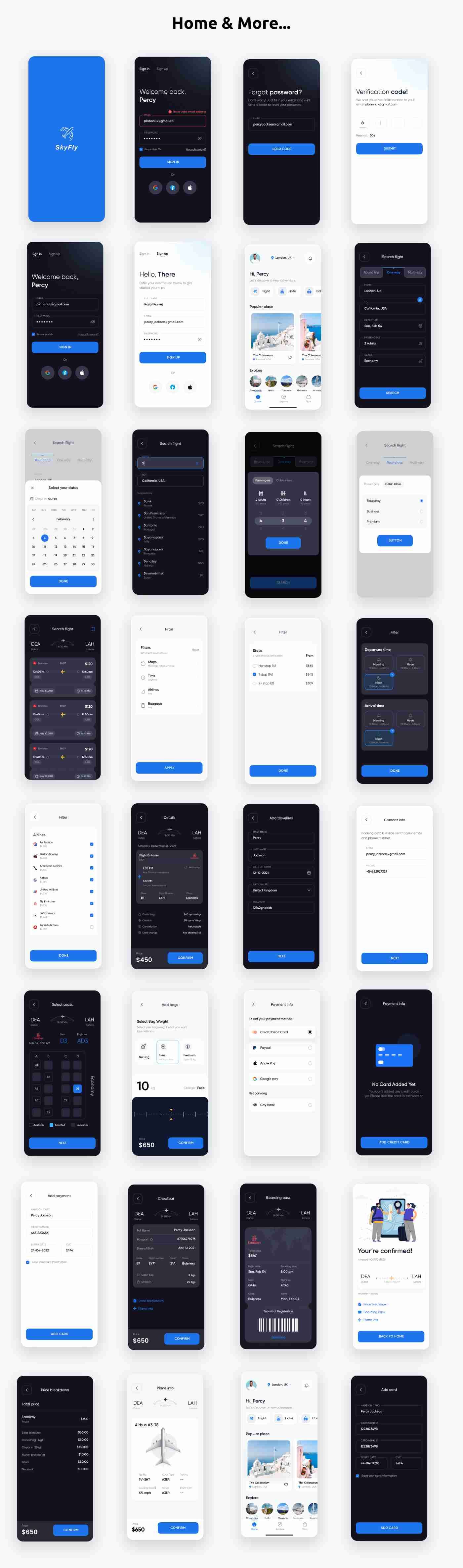 Online Flight & Hotel/Place Booking App | UI Kit | ReactNative | Figma FREE | SkyFly - 2