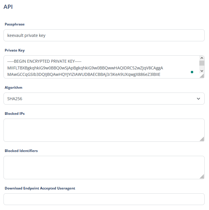 API settings