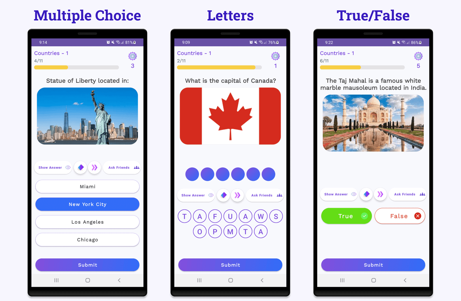 Online Quiz | Multiple Choice + True/False + Word, Sound, Image Guess for Android with Admin Panel - 3