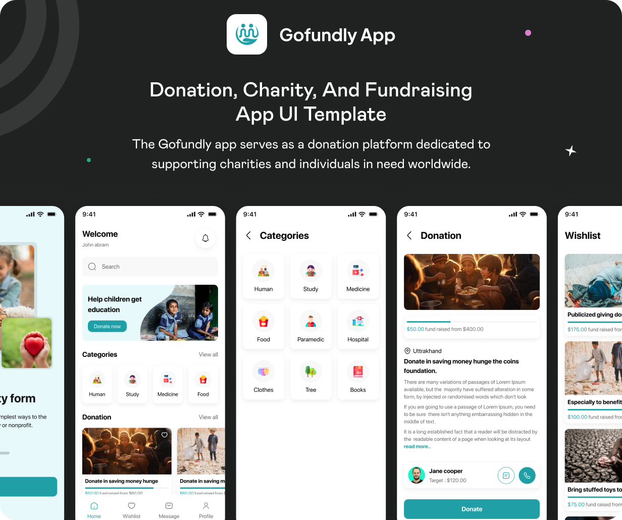 Gofundly UI template | Donation App in Flutter | Donation Crowdfunding App | Fundraiser App Template - 2