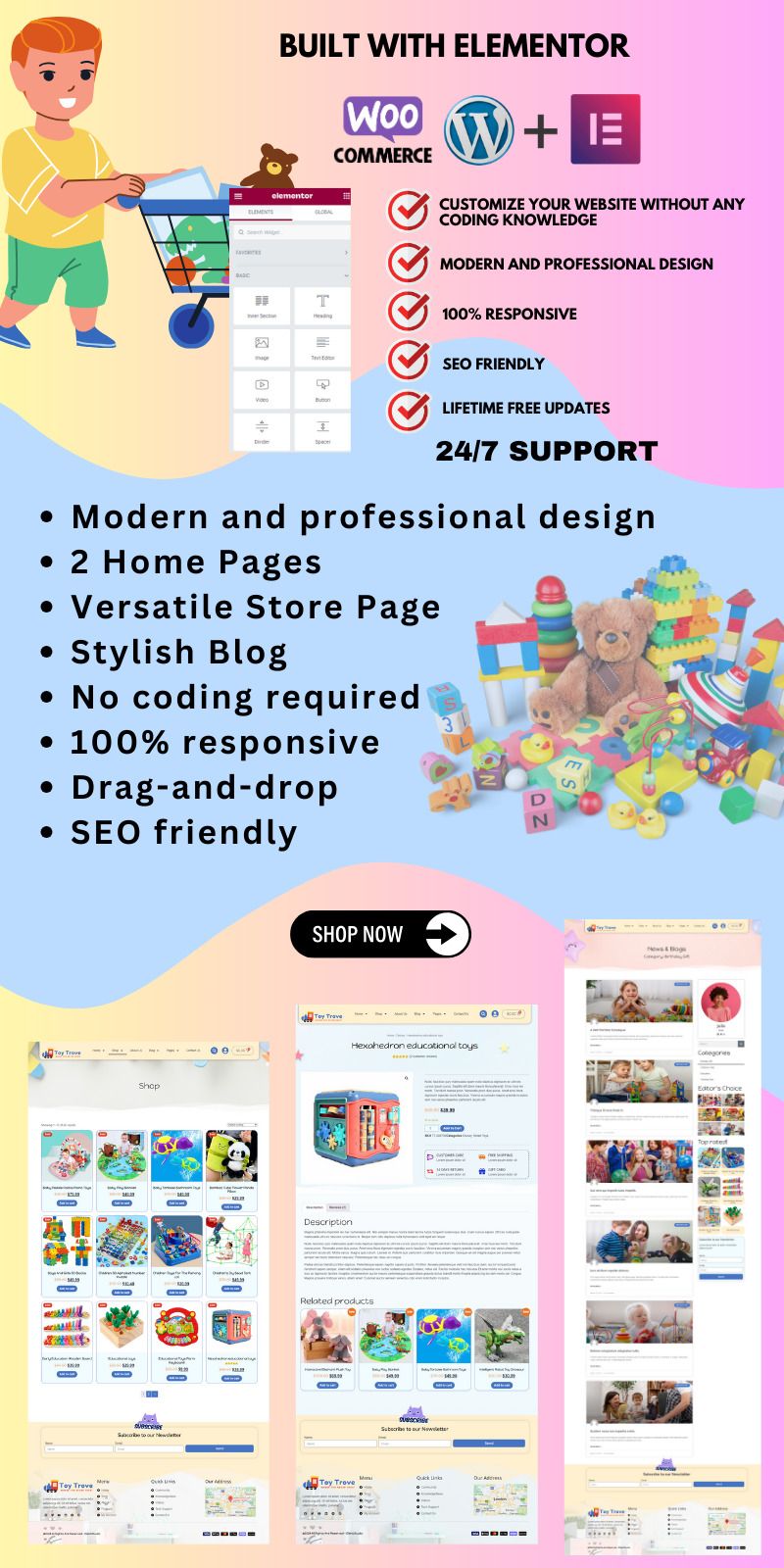 Toy Trove - WooCommerce Elementor WordPress theme for kids' toys, apparel, gift items, and more. - Features Image 2