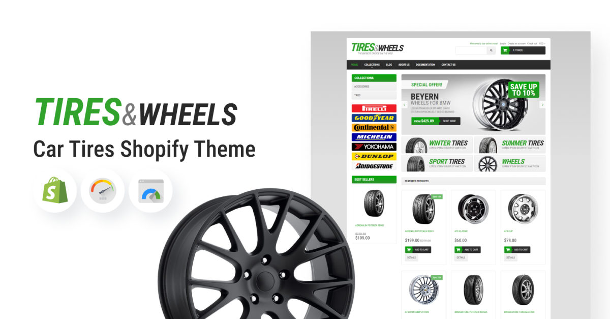 Clean Car Tires Shopify Theme #51376 - TemplateMonster