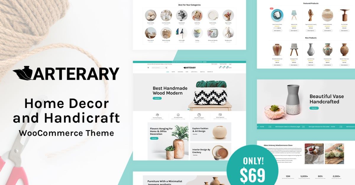 Arterary - Home Decor, Handicraft, Ceramic Artist and Poultry Farm WooCommerce Theme