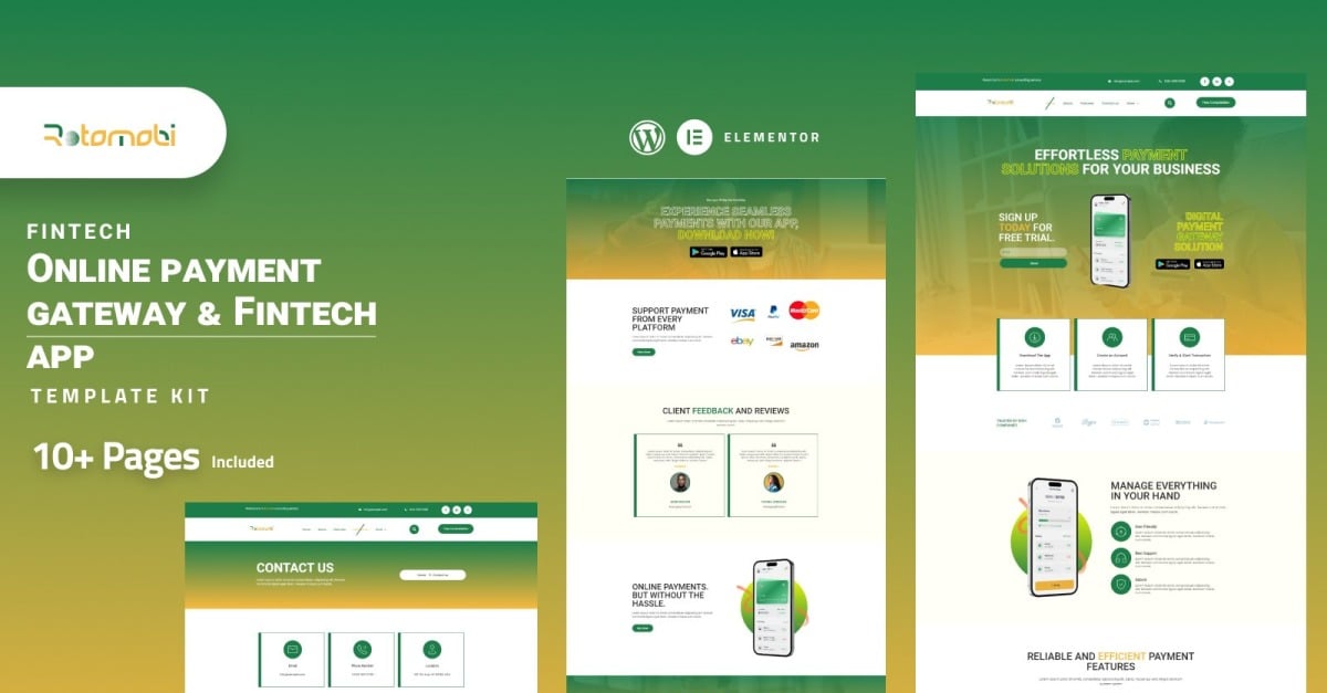Rotomobi – Online Payment Gateway & Fintech Elementor Template Kit