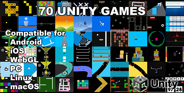 70 Unity Games Bundle - Game genres - puzzle, casual, retro, survival, and platformer, arcade