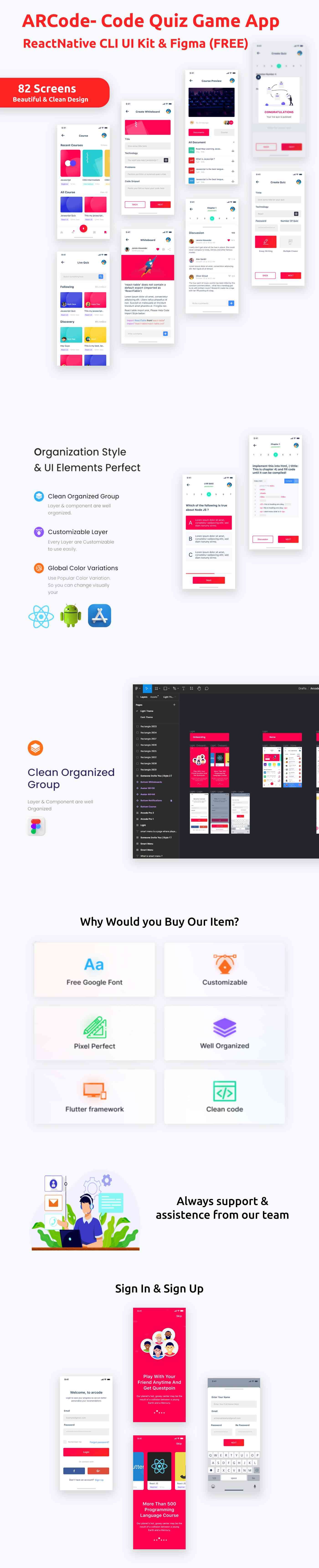 Arcode ANDROID + IOS + FIGMA | UI Kit | React Native | Programing Language Course & Quiz App - 1