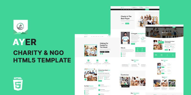 Ayer Charity Nonprofit HTML5 Website Template by Templatebae