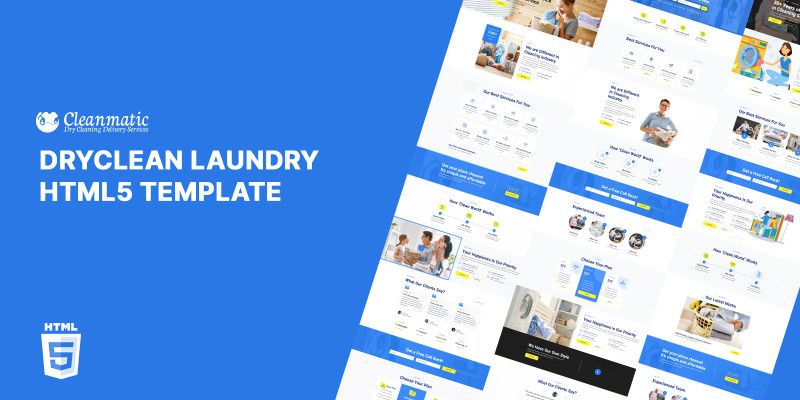 Cleanmatic Laundry Business HTML5 Website Template by Templatebae