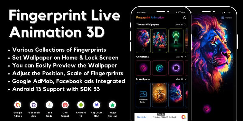Fingerprint Live Animation 3D AdMob  Ads Android by MJAppsStudio