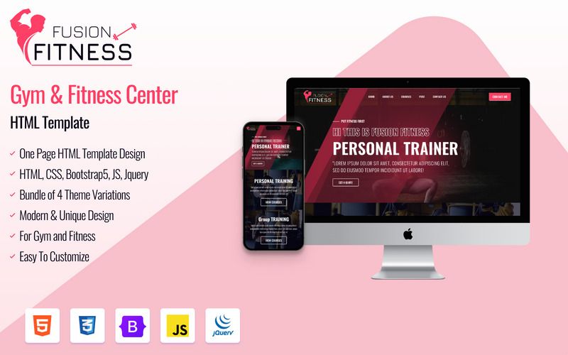 Fusion Fitness | One Page Bootstrap Responsive HTML Website Template For Gym & Fitness - Features Image 1