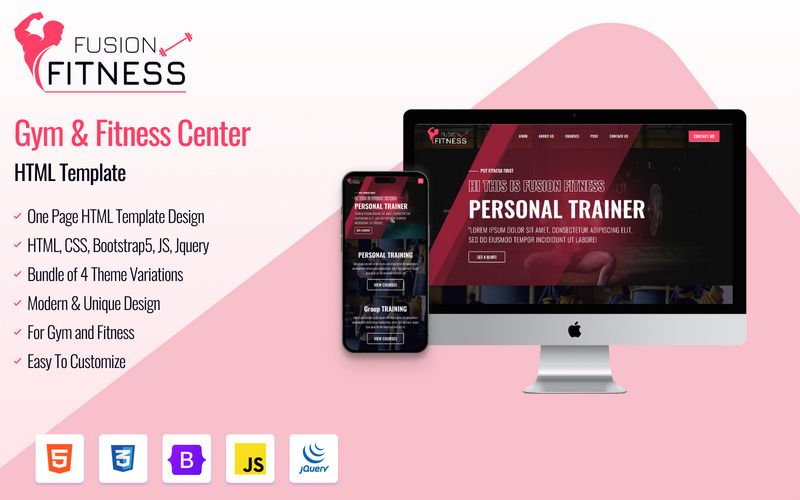 Fusion Fitness | One Page Bootstrap Responsive HTML - code.market