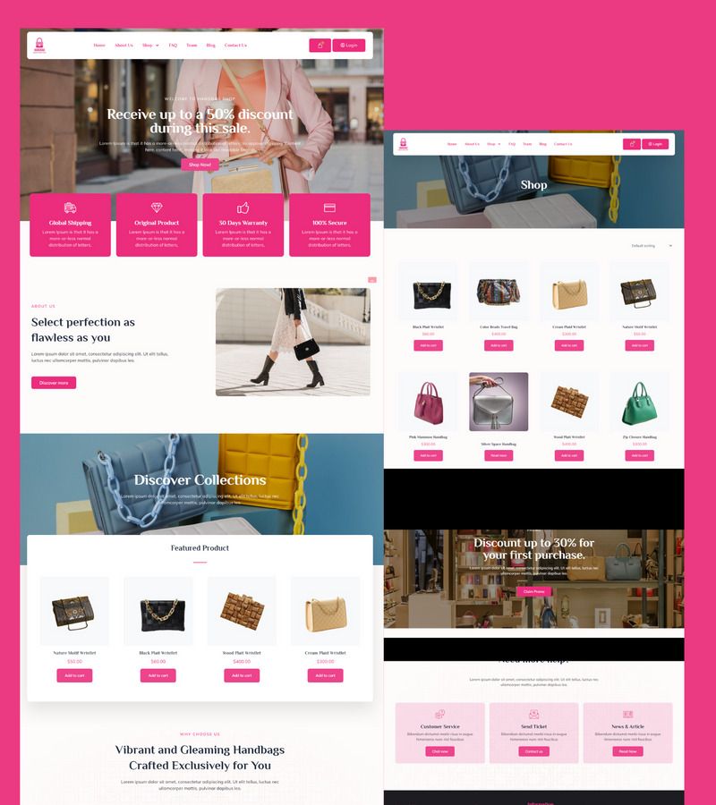 Handbag Shop WooCommerce Elementor WordPress Theme - Features Image 1