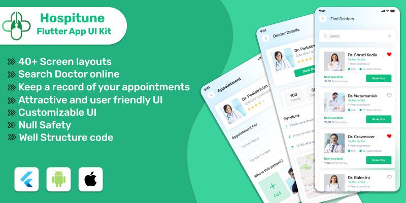 Hospitune - Doctor Appointment System - Flutter UI by CropstoneLab