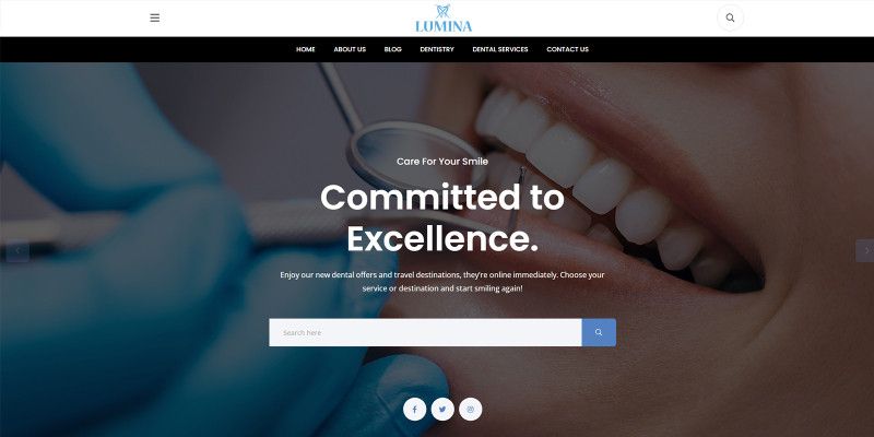 Lumina Dentist Clinic HTML5 Website Template by Templatebae