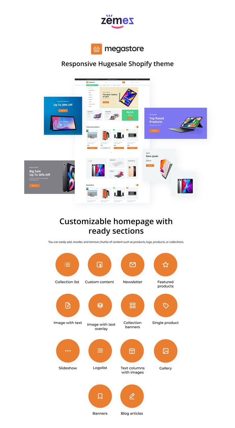 Megastore - Responsive Hugesale Shopify theme - Features Image 1