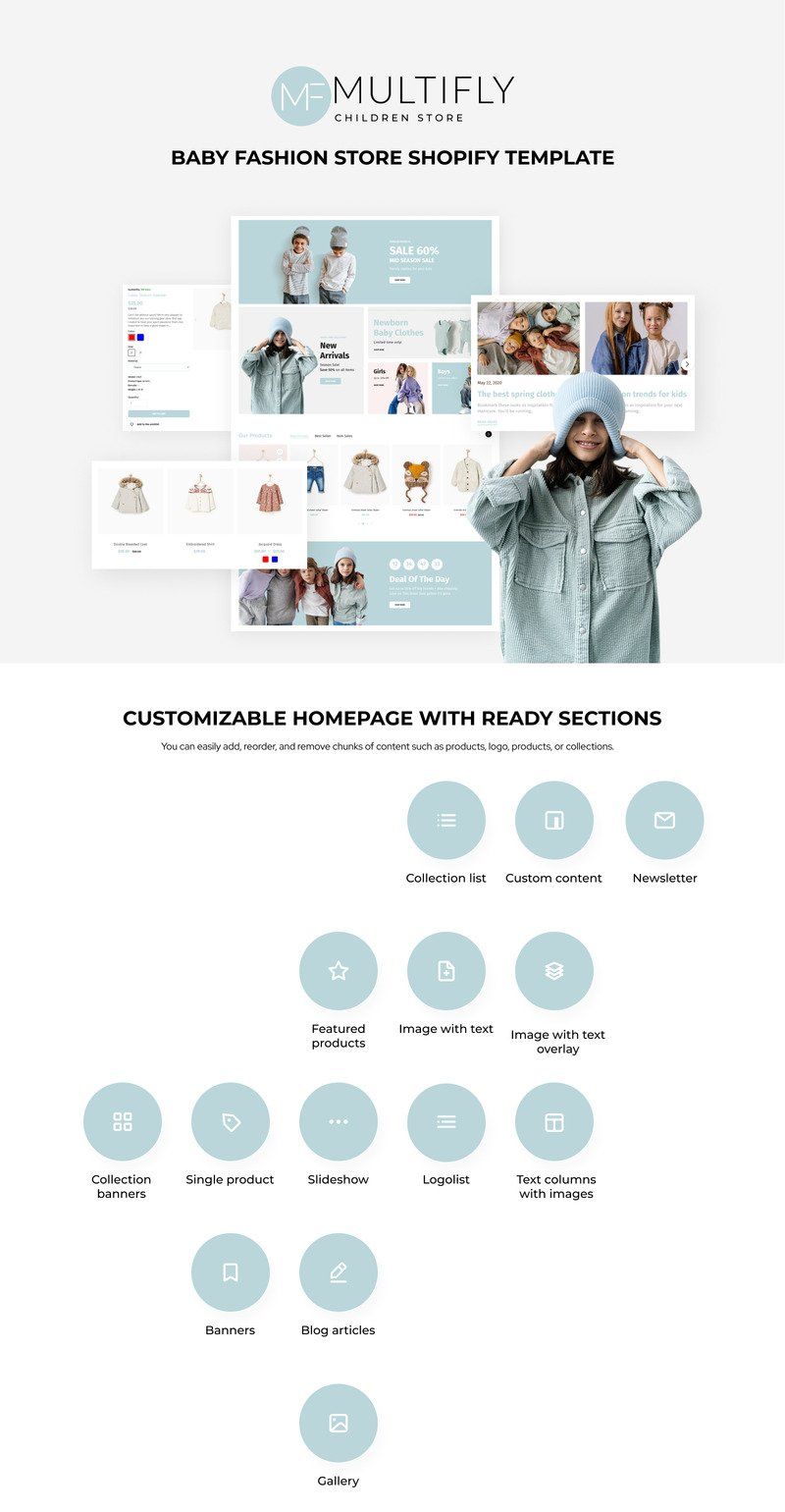 Multifly Baby Fashion Store Shopify Theme - Features Image 1