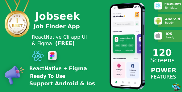 Online Job Finder App | UI Kit | Reactnative | Figma FREE | JobSeek ...