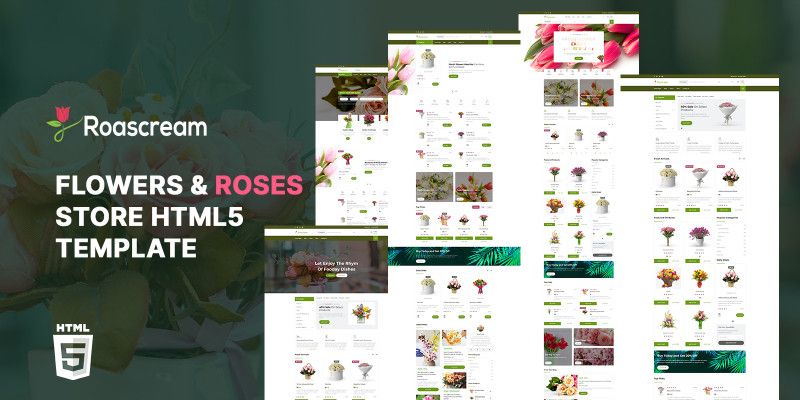 Roascream Flowers Shop HTML5 Website Template by Templatebae