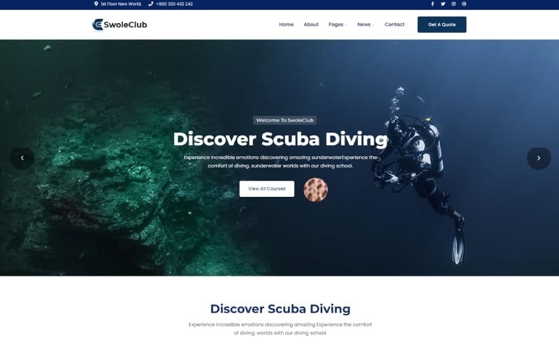 Swole – Diving club School WordPress Theme