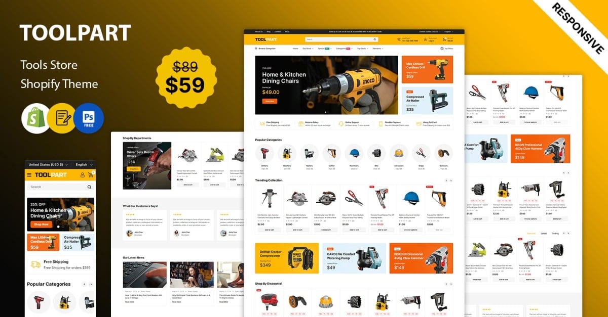 ToolPart – Tools Parts and Equipment Elementor Shopify 2.0 Theme