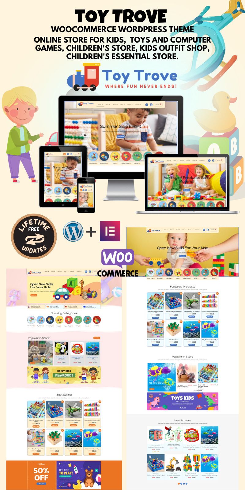 Toy Trove - WooCommerce Elementor WordPress theme for kids' toys, apparel, gift items, and more. - Features Image 1