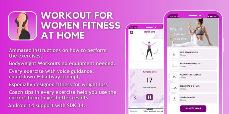 Workout for Women Fitness at Home Android by MJAppsStudio