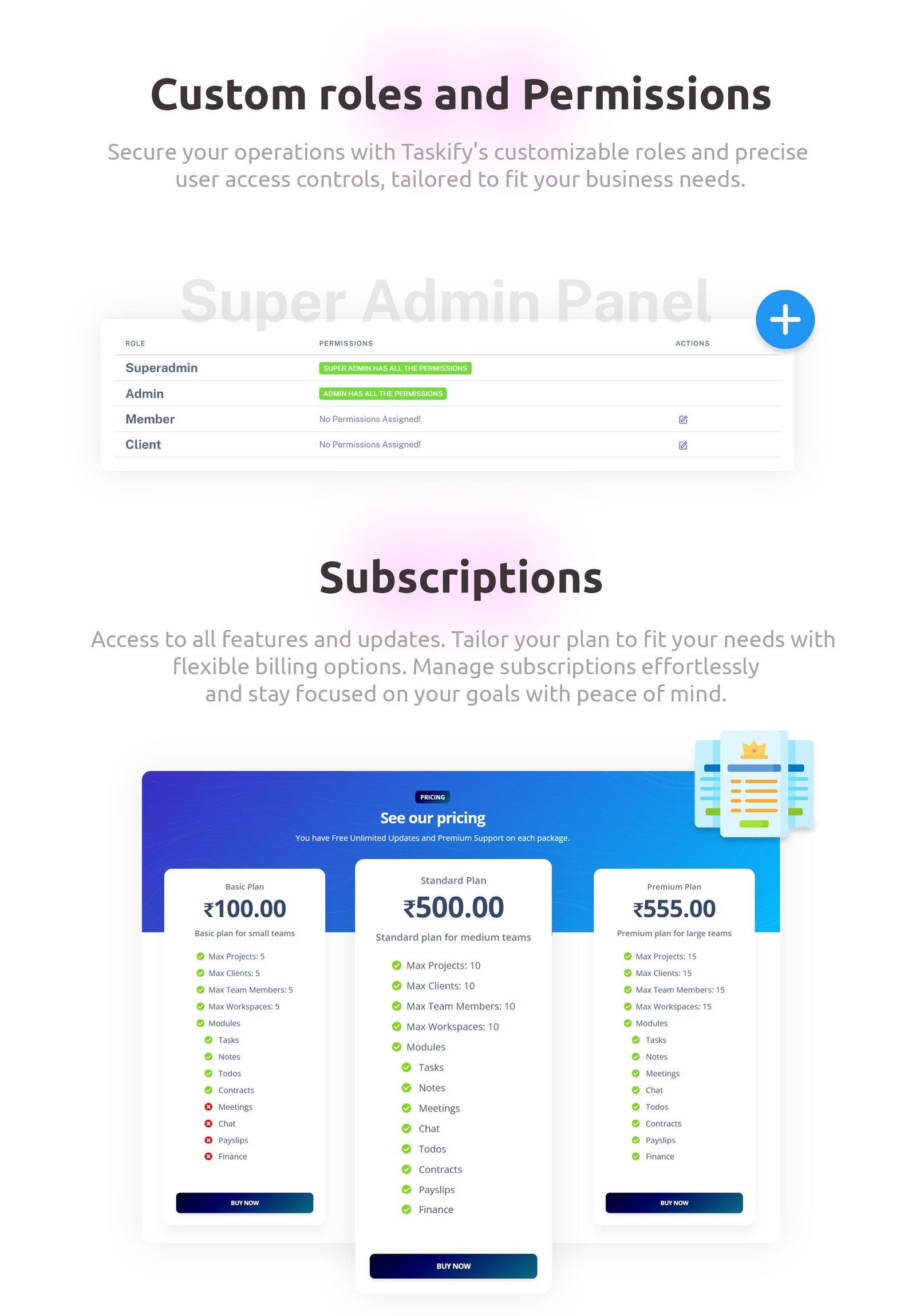 Custom roles and permissions - Taskify SaaS - Project Management, Task Management & Productivity Tool